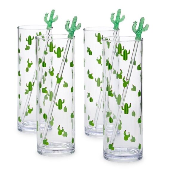 The Cellar Southwest Acrylic Cactus Tom Collins Set of 3 - Picture 1 of 2